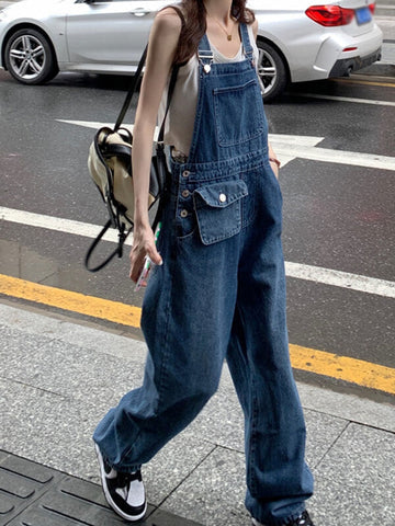 Woochic  salopette en jean avec poches femme mode Bleu S